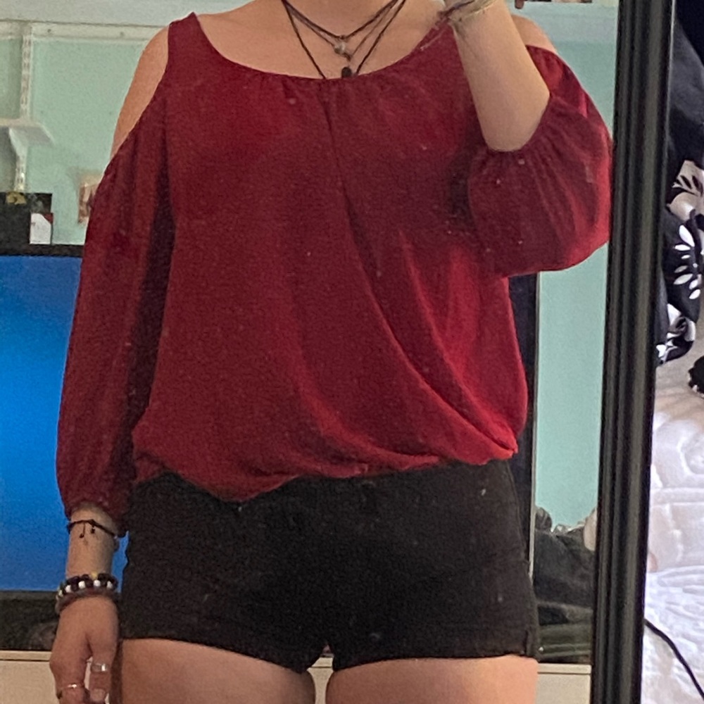 Red Cold Shoulder Top